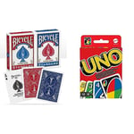 Bicycle® Standard index Playing Cards, 2 Decks, Red & Blue, Air Cushion Finish, Professional, Superb Handling & Durability & UNO - Classic Colour & Number Matching Card Game - 112 Cards
