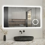 120x70cm Tricolor anti-buée led miroir de salle de bain avec bluetooth, horloge et miroir grossissant 3x,mémoire et lumière gradation - Biubiubath