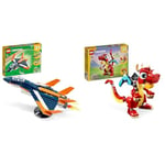 LEGO Creator 3in1 Supersonic Jet Plane to Helicopter to Speed Boat Toy Set, Buildable Vehicle Models & Creator 3in1 Red Dragon Toy to Fish Figure to Phoenix Bird Model, Animal Figures Set, Gifts