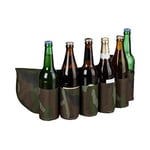relaxdays Ceinture à bière, pour 6 canettes ou Bouteilles, 0,2-0,5 l, Design Camouflage, Taille réglable, Vert/Brun