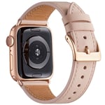 QAZNZ Leather Straps for Apple Watch Strap 44mm 45mm 42mm, Men Women Replacement Genuine Leather Strap for Apple Watch Series 7 5 4 3 2 1 & iWatch SE (45mm 44mm 42mm, Pink sand/Rose gold)