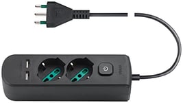Vimar 0R00625.CC Prise Multiple avec Interrupteur et câble de 1,5 m, 2 Universel Standard Italien, 2 Sorties SICURY USB A, fiche Noire