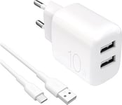 Puro Prolite 10W Usb-A Nätladdare + Usb-A - Usb-C 1,2 M Kabel - Vit