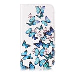 iPhone 11 - Mønstret læder cover / pung - Blå sommerfugle