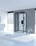 Cabine de douche carrée 90x90x230cm - extra blanc et profilé noir mat - LUNAR SQUARE 90