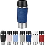 Emsa N2010900 Travel Mug, Wave Design Vacuum Mug, Stainless Steel Case (18/10), Stainless steel case (18/10) Opening made of plastic (PP). Silicone cuff, blue, 360ml
