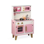 Janod - Candy Chic Big Wooden Cooker for Children - Equipped with Fridge and Microwave, Sound and Light - Pretend Play - 6 Accessories Included - For children from the Age of 3, J06554, Pink and White