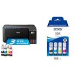 Epson EcoTank ET-2861 A4 Multifunction Wi-Fi Ink Tank Printer, With Up To 3 Years Of Ink Included EcoTank 104 Genuine Multipack Ink Bottles