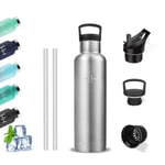 Gourde Isotherme, Gourde 0.5l, Sans BPA, Gourde Paille, Anti Fuite, Gourde Inox, Acier Inoxydable 18/8, Gourde Adulte, avec Paille et Ouverture pour Boire, pour Camping, Randonnée, Running, Vélo