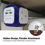 4 Way Electric Extension Lead Power Cube Socket 2 USB Ports/1.5M Cable Navy Bule