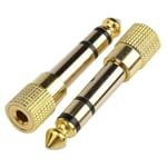 (Pack of 2) 6.35mm Male to 3.5mm Female Adapter AUX Audio Jack Headphone Adaptor Stereo Gold Plated Earphone Headset Converter For Electric Piano Audio Mixer Keyboard etc