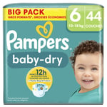 Couches Bébé Baby Dry 13 - 18 Kg Taille 6 Pampers - Le Pack De 44 Couches
