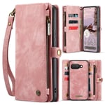 CaseMe Google Pixel 9a Rymligt plånboksfodral med många kortfack, Rosa
