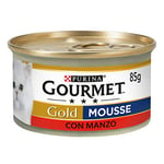 Gourmet Purina Gold Nourriture Humide, Mousse pour Chat, au bœuf – 24 boîtes de 85 g chacune (Pack de 24 x 85 g)