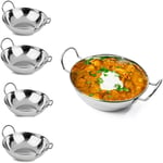 Copper Top Set of 4 Premium Stainless Steel Balti Serving Dishes, 15cm, 16cm, 17cm, 18cm, 19cm, 20cm, 21cm, 22cm, 23cm, 24cm, 25cm, 26cm Indian Food Curry Serving Handled Dishes (15cm)