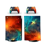 1 Tek PlayStation 5 Digital Edition Full Console Skin Wrap Decal Set for PS5, Vinyl, Sticker, Faceplate Protective Cover - Console and 2 Controllers Skin Set - Orange Galaxy