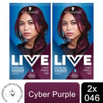 2x Schwarzkopf Live Intense Permanent Colour Hair Dye & Serum, 046 Cyber Purple