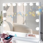 FENCHILIN Hollywood sminkbordsspegel med lampor Bluetooth bordsskiva väggmontering vit 58 x 46 cm vit 58*46cm