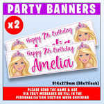 PERSONALISED BARBIE BANNERS BIRTHDAY PARTY x2 - ANY NAME, ANY AGE, 36x11" HEAD