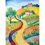 Artery8 Countryside Path In Spring Folk Art Landscape Watercolour Painting Extra Large XL Wall Art Poster Print
