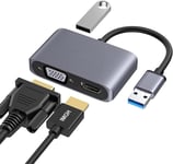 Adaptateur USB 3.0 vers HDMI VGA, Adaptateur convertisseur USB vers VGA HDMI Prend en Charge HDMI VGA Sortie de synchronisation 1080p