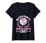 Womens Block Party Queen Since 1997 Volleyball 27th Birthday V-Neck T-Shirt