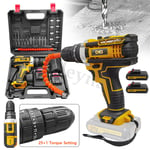 21V Cordless Electric Drill Driver Screwdriver Set Hammer Power Tool +2 Batterry