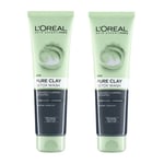 L'Oreal Pure Clay Detox Wash Cleanses Charcoal 150ml -2 Pack