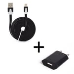 Pack Chargeur Pour Iphone 11 Pro Max Lightning (Cable Noodle 3m + Prise Secteur Couleur Usb) Apple Ios - Noir