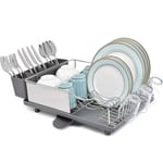 kingrack Dish Drainer,Stainless Steel Dish Rack,Dish Drying Rack with Anti-Rust Frame, Optional 2 Direction Spout Drain Board Design, Removable & Large 4 Compartment Utensil Holder for Kitchen, Grey