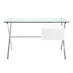 Knoll - Franco Albini Mini Desk, Vitlackad modul med 2 lådor - Silver, Vit, Transparent - Transparent - Skrivbord - Glas/Metall/Trä
