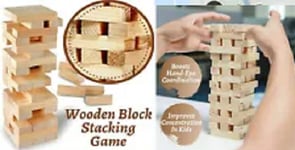 Wooden Jenga Tower Game Colourful Kids Building Block Tumbling Stacking Multi UK