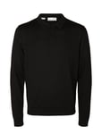 Slhtown Merino Coolmax Knit Polo Noos Tops Knitwear Long Sleeve Knitted Polos Black Selected Homme