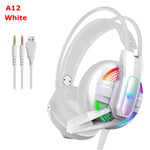 Gaming Headset Wired Headphones 4d Surround Stereo White A12