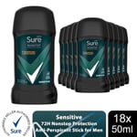 Sure Men AntiPerspirant Deodorant Stick Sensitive 72H Nonstop Protection,18x50ml