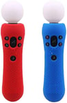 2 pcs Anti-Slip Silicone Rubber Cover Protective Skin Case for Playstation PS4 VR Move PS Move Motion Controller (1 Red and 1 Blue)