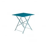 Sweeek - Table jardin bistrot pliable - Emilia carrée bleu canard- Table carrée 70x70cm en acier thermolaqué - Bleu canard