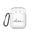 Tirita Personalised Case Compatible with AirPods 1st & 2nd generation Support Wireless Charging with Carabiner, Front LED Visible [07- Handwritten Name Black]