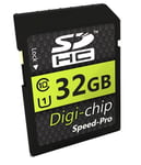 Digi-Chip 32 GO 32GB UHS-1 Class 10 SD SDHC Carte Mémoire pour Panasonic Lumix DMC-GM5, DMC-LX100, DMC-TZ70, DMC-TZ57, DMC-SZ10, DMC-FT30, DMC-FT6, DMC-GF7, DMC-G7, DMC-FZ300 & DMC-GX8