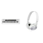 Casio CT-S200WEAD 61 Key Portable Electronic Keyboard in White with Dance Music Mode and AC Adapter & Sony MDRZX310W.AE Foldable Headphones - Metallic White