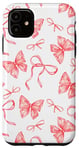 Coque pour iPhone 11 Ruban corail motif nœuds Coquette aquarelle Art