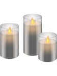 Set of 3 LED real wax candles in glass white-grey