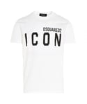 Dsquared2 Mens ICON Black Print White T-Shirt Cotton - Size X-Large