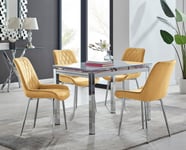 Enna White Glass Extending 4-6 Seater Dining Table and 4 Pesaro Soft Velvet Chairs