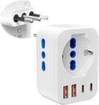 MONDODIGITALE-Adaptateur Prise Italien Adaptateur De Voyage Avec 2 Prises It/1 Prise Schuko/2 Usb/2 Type-C,2500W Adaptateur Europe Fr 2 Broches Vers Us 3 Broches Pour Italie,Chili,Saint-Marin,Vat