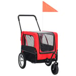 vidaXL Cykelvagn för husdjur och joggingvagn 2-i-1 röd och svart -  Vagnar för husdjur