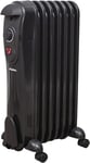 Schallen 1500W 7 Fin Portable Electric Slim Oil Filled Radiator Heater with Adjustable Temperature Thermostat, 3 Heat Settings & Safety Cut Off (Black)