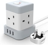 Cube Extension Lead 4M Baykul 4 Way Extension Plug Cable with 3 USB Ports Power