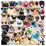Pug hund klistermärken - 50-pack med söta mops klistermärken, vattentäta klistermärken med gyllene päls, vattenflaskor, bärbara datorer, utomhusdekorationer, presenter till barn