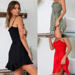 Summer Fashion Women Spaghetti Strap Mini Dress Armygreen Xl